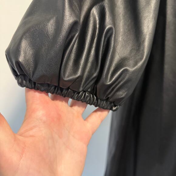 NWOT Who What Wear Black Faux Vegan Leather Balloon Sleeve Shift Dress Size XL - Picture 5 of 10